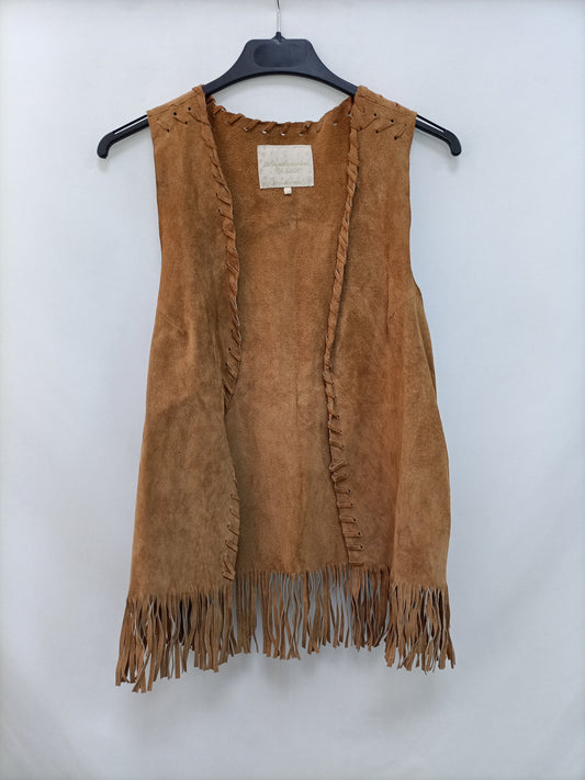 STRADIVARIUS. Chaleco camel piel T.s
