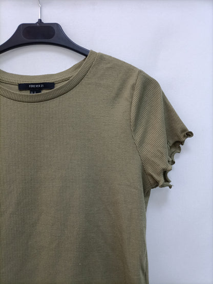 FOREVER21. Camiseta verde canalé T.m