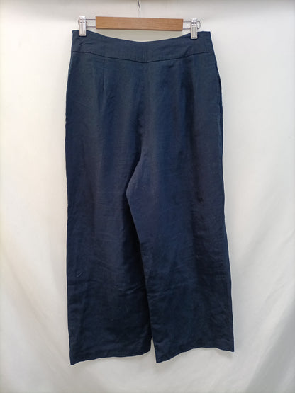 ZARA. Pantalón lino azul T.m