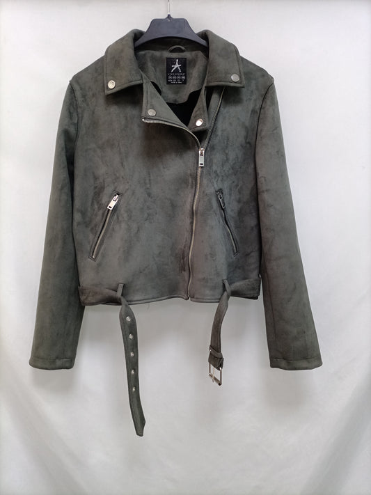 PRIMARK. Grey Suede Biker Jacket Size 42