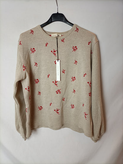 COUNTING CLOUDS. jersey beige flores rojas T.m(tara)
