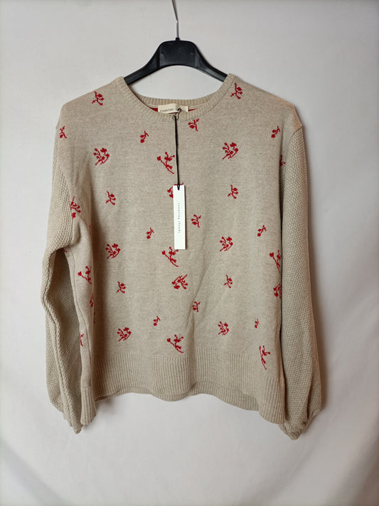 COUNTING CLOUDS. jersey beige flores rojas T.m(tara)