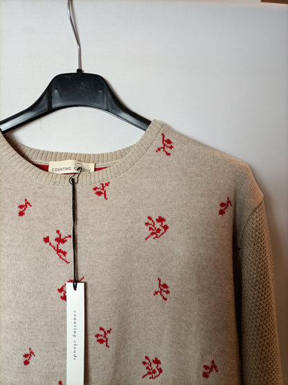 COUNTING CLOUDS. jersey beige flores rojas T.m(tara)