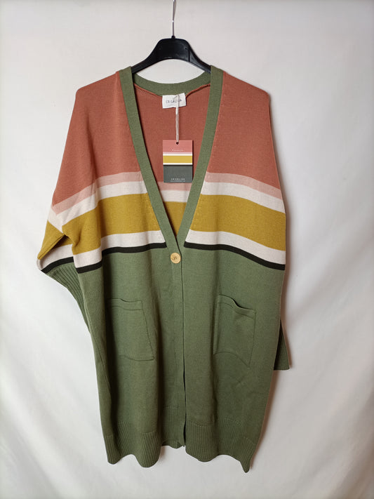 CHRYSALIS. Green striped cardigan (s/m)