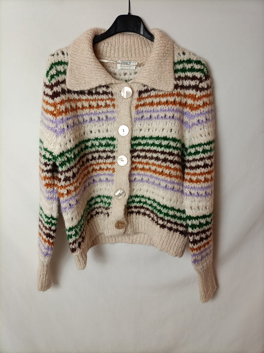 ONLY. Beige cardigan with T.xs designs