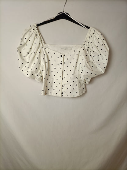 UTERQÜE. Top blanco lunares T.xs