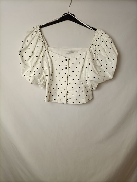 UTERQÜE. Top blanco lunares T.xs