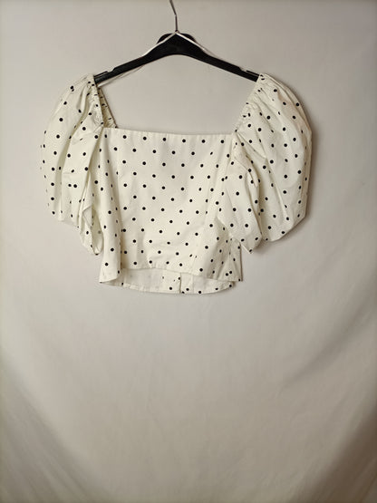 UTERQÜE. Top blanco lunares T.xs