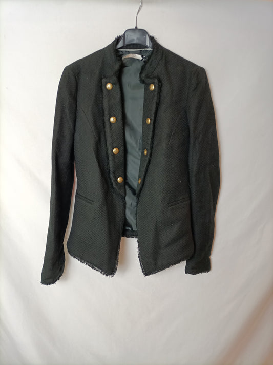 STRADIVARIUS. Chaqueta negra tweed T.m