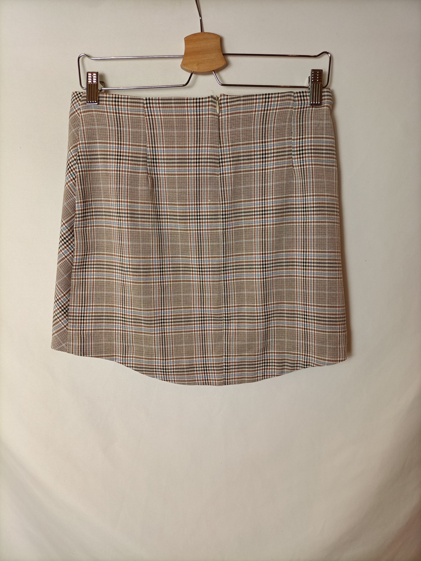 ZARA. Falda beige cuadros T.m