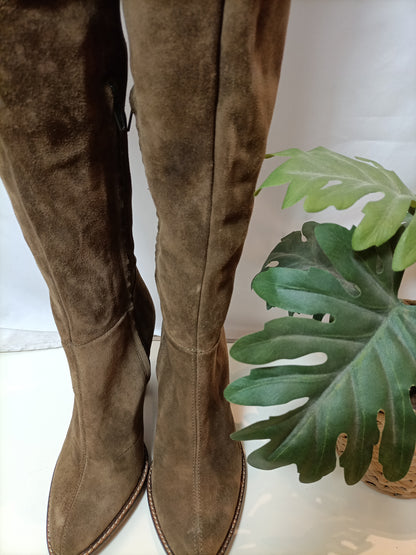 ZARA. Botas  piel camel T.38