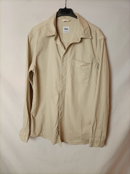 ZARA. Sobrecamisa oversized beige T.m