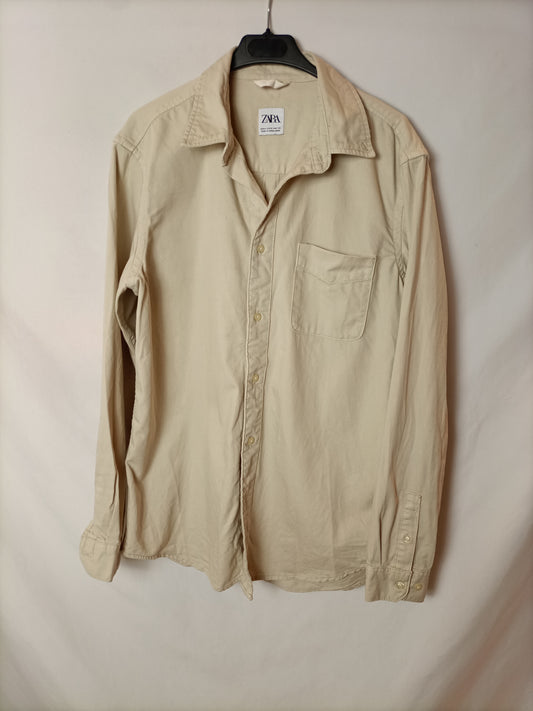 ZARA. Sobrecamisa oversized beige T.m