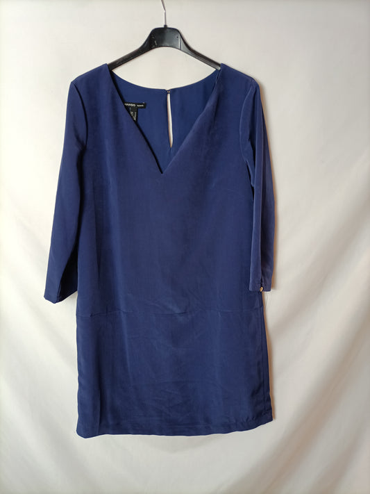 MANGO. Vestido azul recto T.m