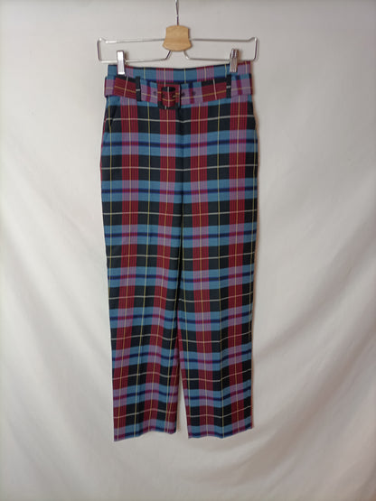 ZARA. Pantalón fluido cuadros T.xs