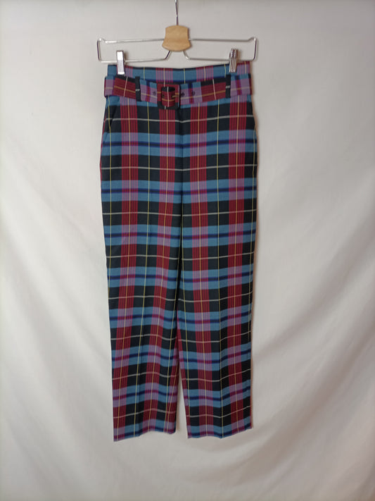 ZARA. Pantalón fluido cuadros T.xs