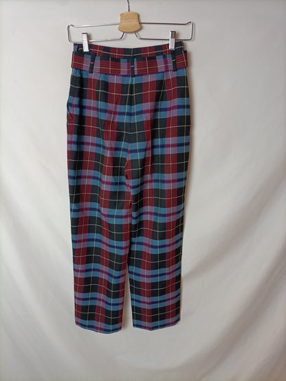 ZARA. Pantalón fluido cuadros T.xs