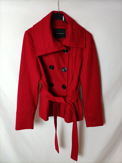ZARA. Abrigo rojo paño T.l