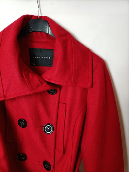 ZARA. Abrigo rojo paño T.l
