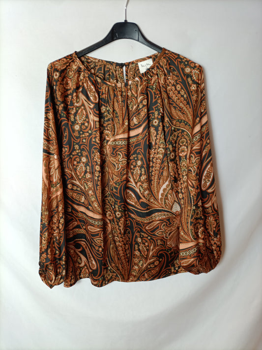 H&amp;M x ROCHARD ALLAN. amoebas brown blouse T.36