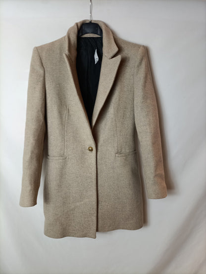 ZARA. Abrigo de paño beige T.s