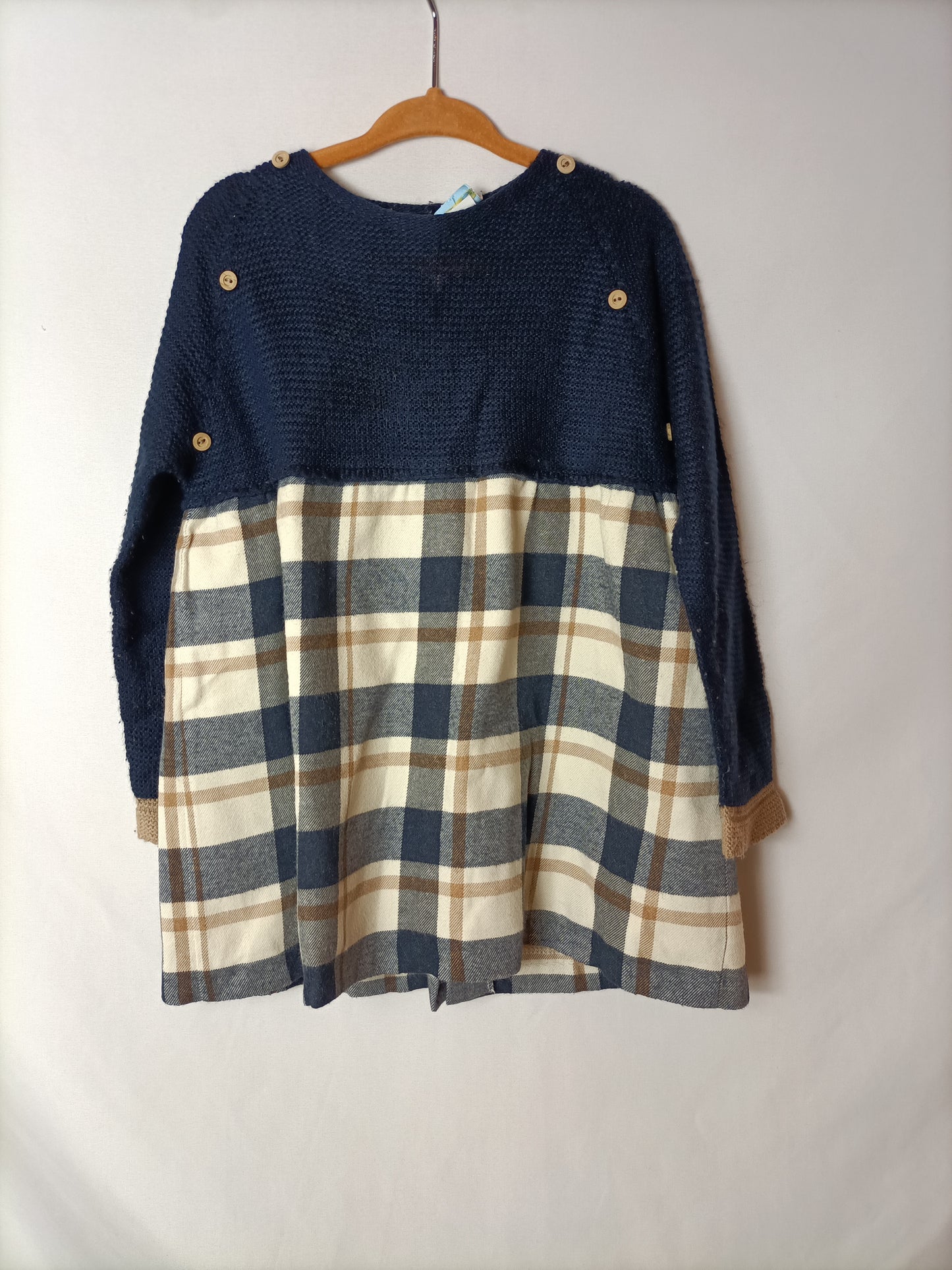 PALOMA DE LA O. Double textured checkered dress S. 2-3 years