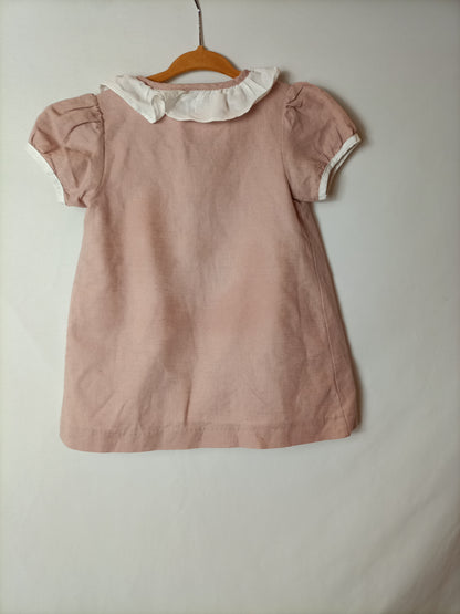 DOÑA CARMEN. Vestido lino rosa empolvado. T. 2 años