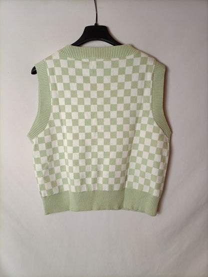 STRADIVARIUS. Chaleco cuadros verdes T.xs