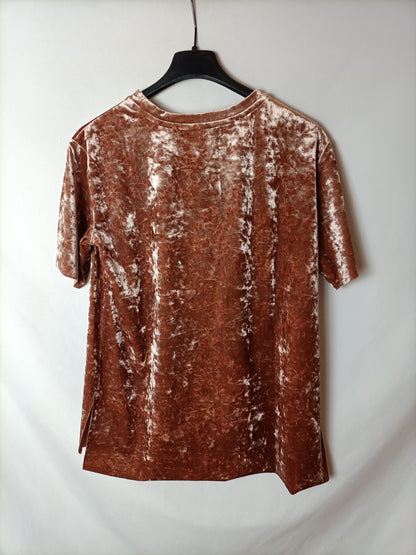 BERSHKA. Camiseta terciopelo rosa T.xs