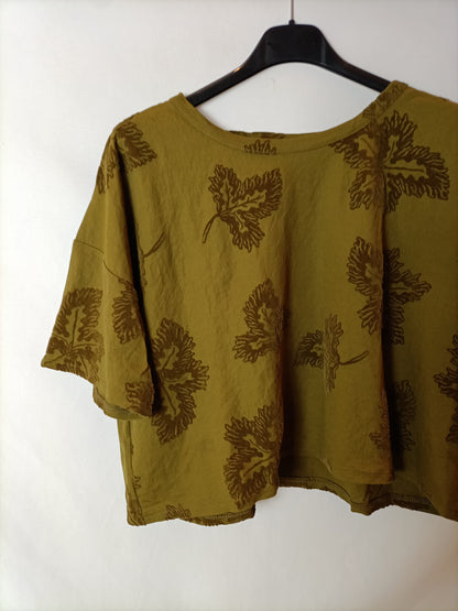 ZARA. Top verde bordado T.s