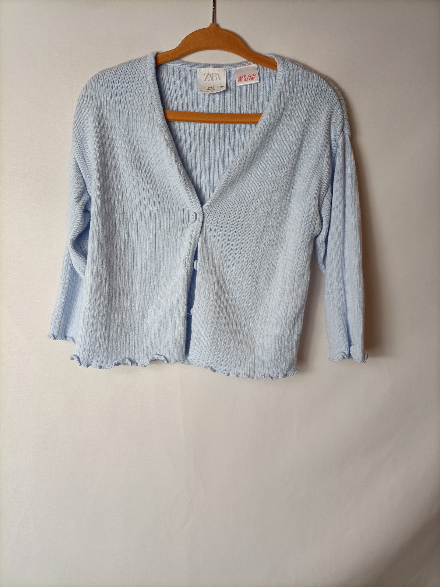 ZARA. Baby blue ribbed cardigan. Size 9-12 months