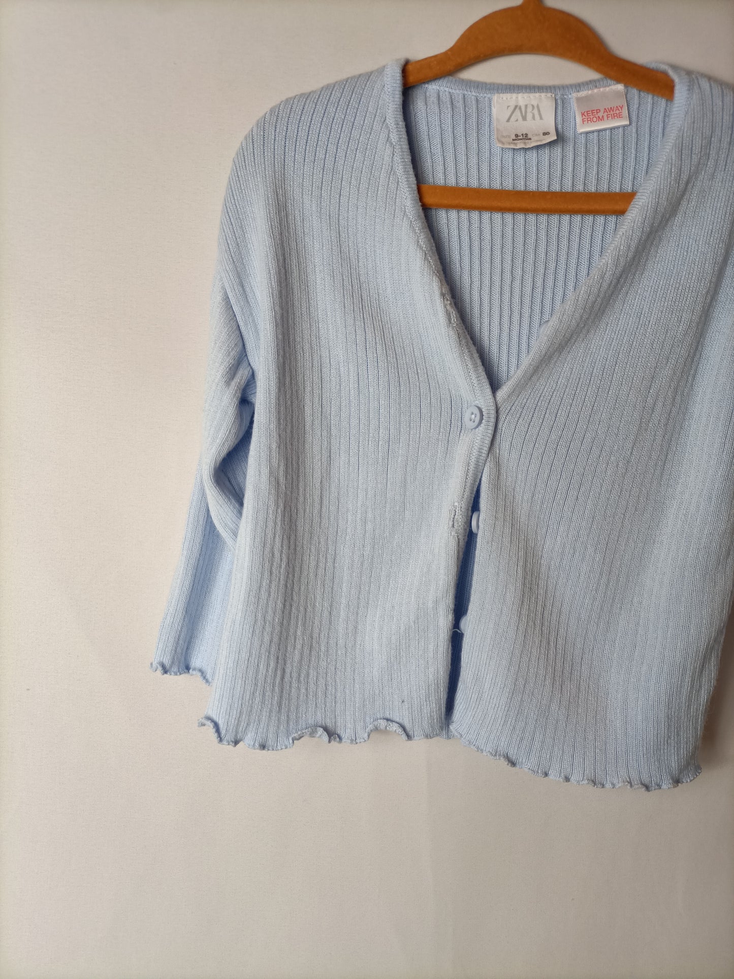ZARA. Baby blue ribbed cardigan. Size 9-12 months