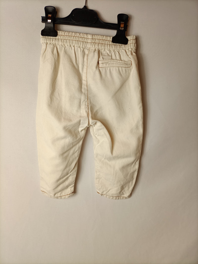 ZARA. Pantalón beige costuras. T 9-12 meses