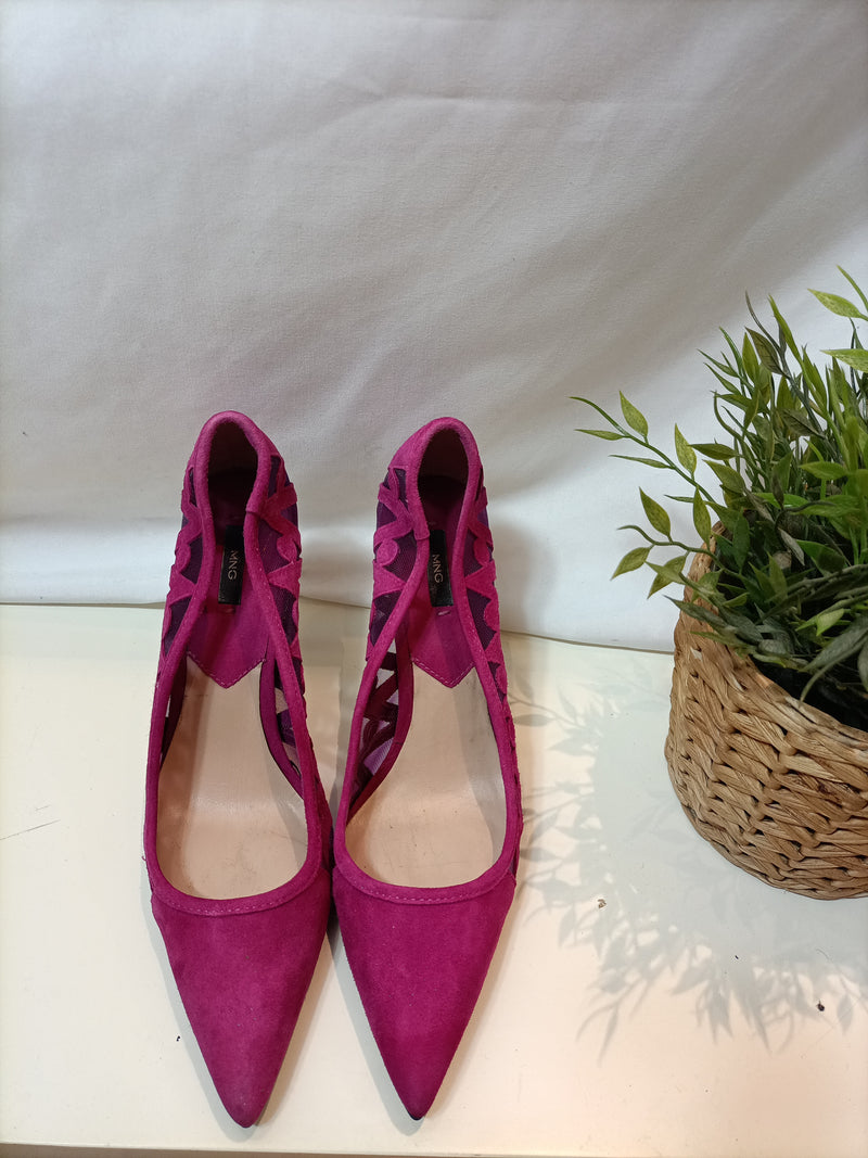 MANGO. zapatos rosa antelina T.37