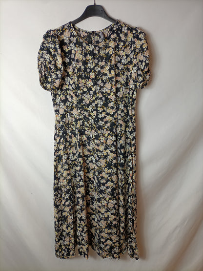 PIECES. Vestido estampado flores  midi. T. XS/S