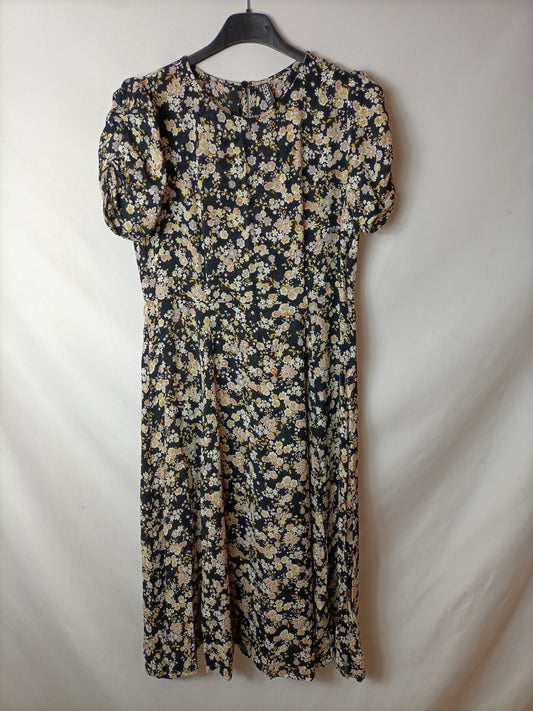 PIECES. Vestido estampado flores  midi. T. XS/S