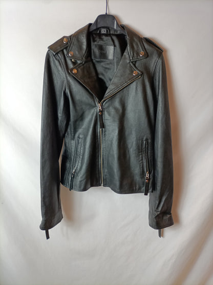 THE SWAY88. Black leather biker jacket