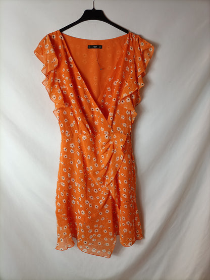 MANGO. Vestido fluido naranja. T. M