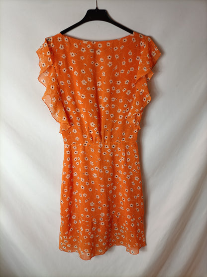 MANGO. Vestido fluido naranja. T. M