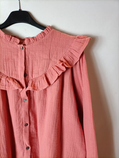 AGNOLYA. Blusa salmón volantes T1 (s)