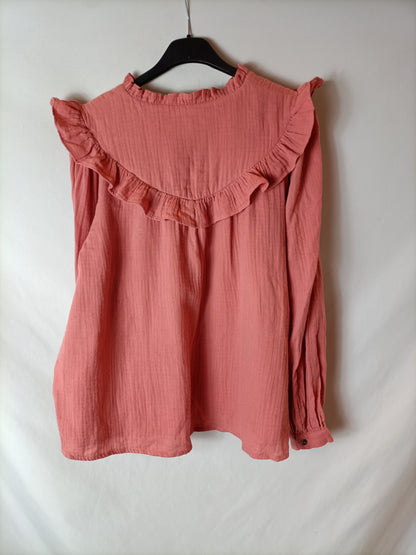 AGNOLYA. Blusa salmón volantes T1 (s)