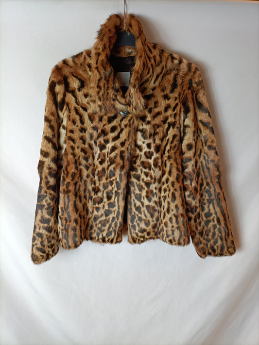 HAKEI.100% animal print fur coat Tl