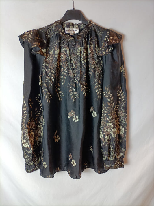 ANTIK BATIK. Blusa negra flores T.s/38