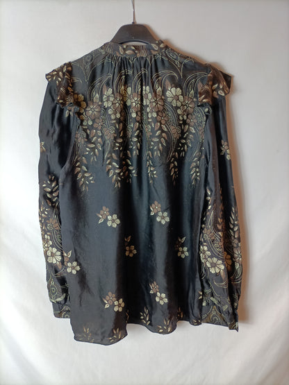 ANTIK BATIK. Blusa negra flores T.s/38