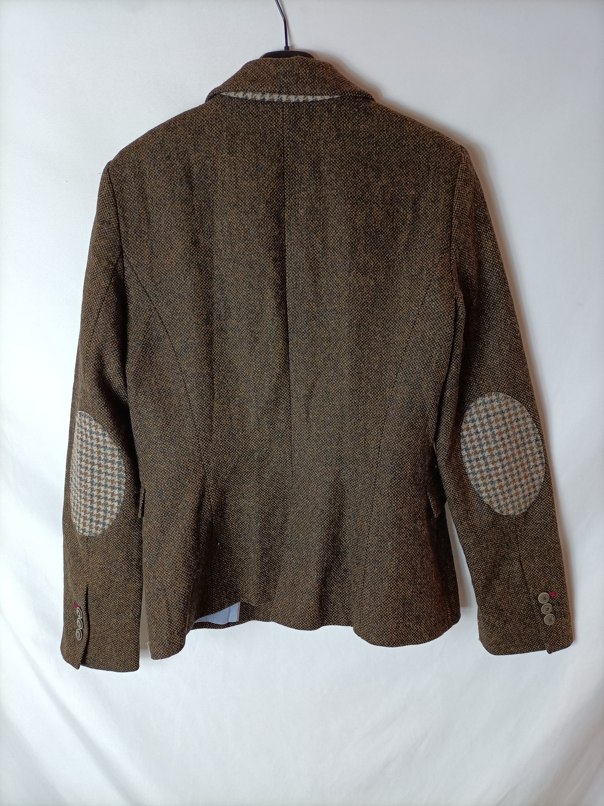 Brown herringbone blazer with elbow patches, 100% TM