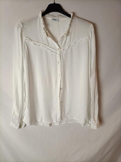 NOON. Blusa cuello mini volante blanca T M