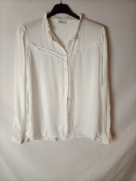 NOON. Blusa cuello mini volante blanca T M