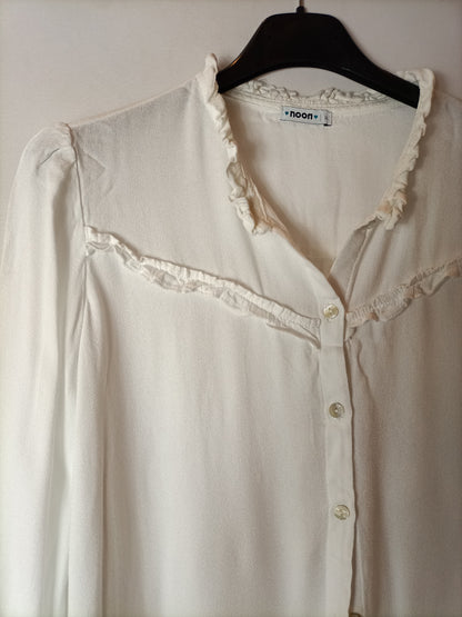 NOON. Blusa cuello mini volante blanca T M