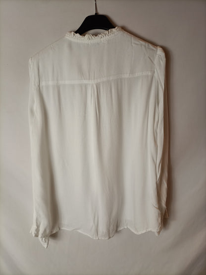 NOON. Blusa cuello mini volante blanca T M