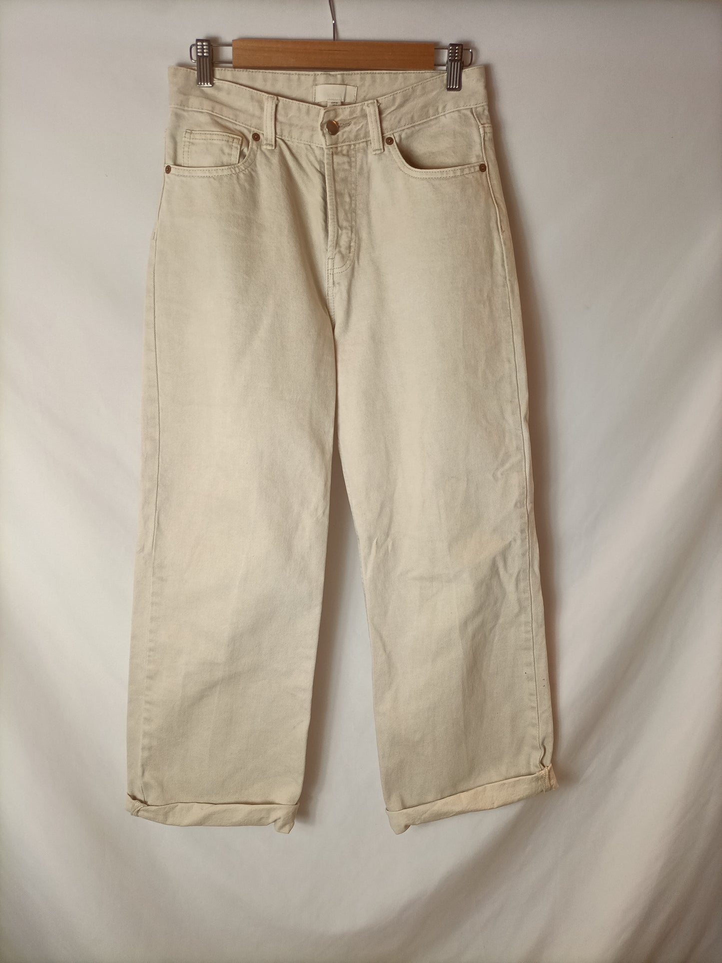 H&amp;M. Wide-leg beige denim trousers, size 36